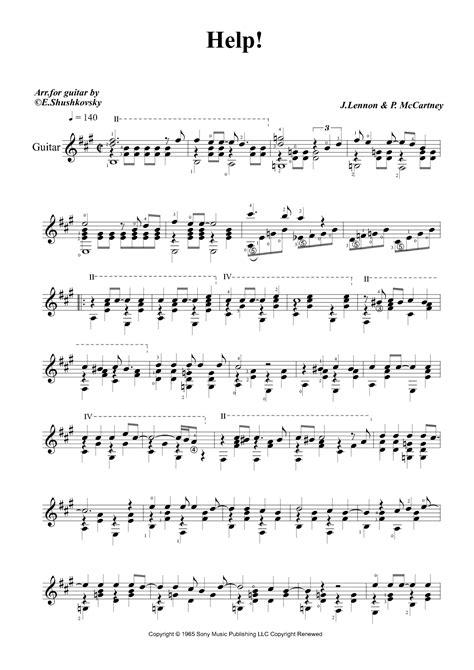 Help Arr Evgeny Shushkovsky Sheet Music The Beatles Solo Guitar