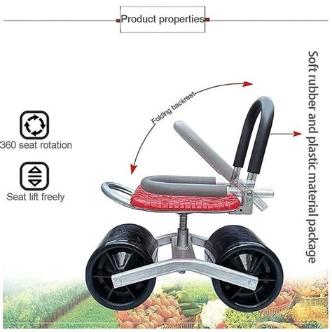 Tabouret de Jardin Roulant avec siège et roulettes Rotation à 360