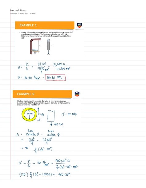 Example Normal Stress with solutions - strength of materials - Studocu