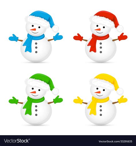 Snowmen In Colorful Hats And Scarves Royalty Free Vector