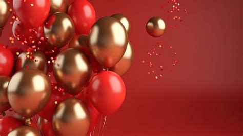 Red Balloon Energetic 3d Render Of And Gold Celebration On Vibrant ...