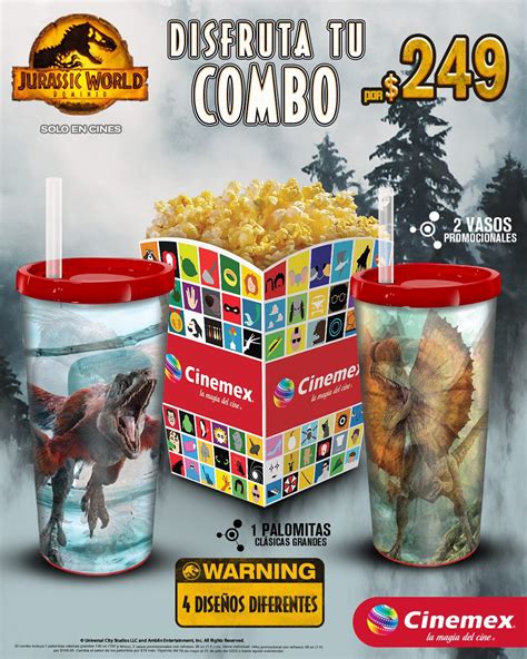 Combos Cinemex Jurassic World Dominio Con Figuras De Dinosaurios Y M S