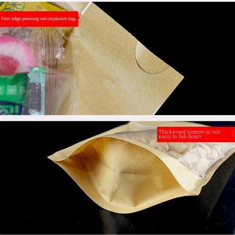 50pcs Kraft Paper Zip Lock Bag One Side Clear Small T Bag Cookies Packing The Best Products