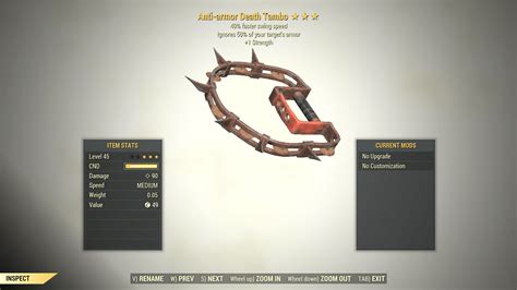 3 Anti Armor Death Tambo Swing Speed 1 Strength Fallout 76 Pc