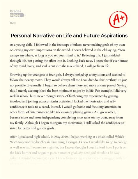 Personal Narrative Example About Life And Future Aspirations Essay