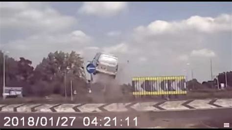 Watch This Van Get Insane Air After Crashing Into Roundabout