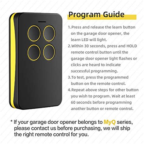 Refoss Garage Door Remote Control Yellow Learn Button Compatible With Chamberlain Liftmaster