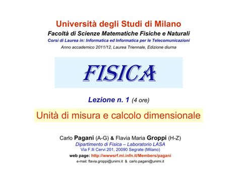 Unità di misura e calcolo dimensionale