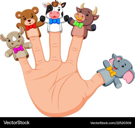 Hand Wearing Cute Finger Puppets Royalty Free Vector Image