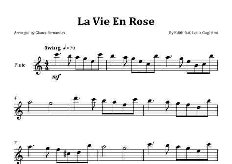 La Vie En Rose Arr Glauco Fernandes Sheet Music Edith Piaf Flute Solo