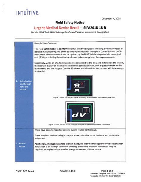 Recall Xi And X Endowrist System Urgent Field Safety Notice Dec