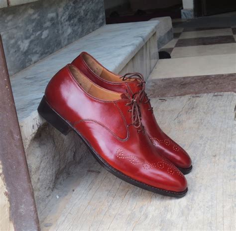 Handmade Burgundy Color Leather Shoes Mens Brogue Lace Up Dress Shoes