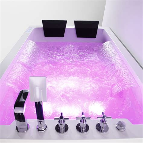 73 Led Acrylic Whirlpool Water Massage Double Waterfall 3 Sided Apron Bathtub