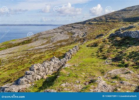 Hiking Trail with Stone Walls in Burren Mountains Stock Image - Image ...