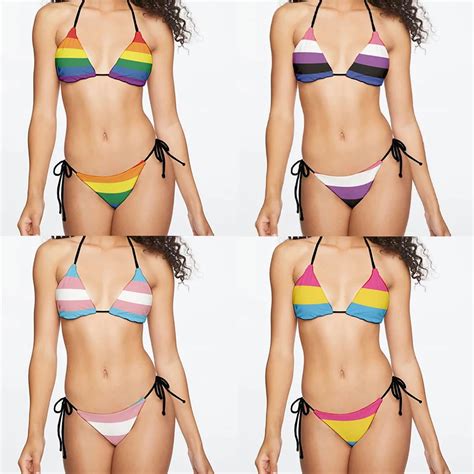 Sexy Rainbow Printed Bikini Women S Swimsuit Female Swimwear Woman Mini Thong Bikinis Set Bather