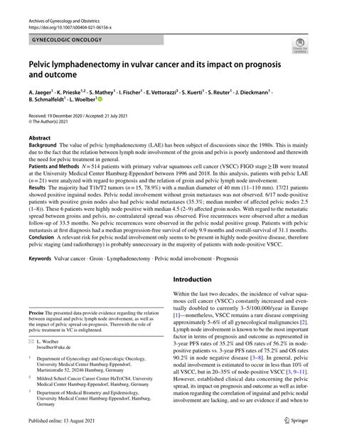 Pdf Pelvic Lymphadenectomy In Vulvar Cancer And Its Impact On Prognosis And Outcome