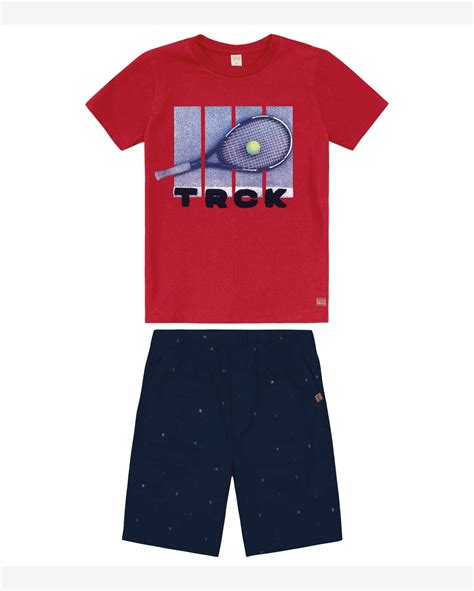 Riachuelo Conjunto Infantil Camiseta Bermuda Trick Nick Vermelho