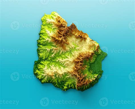 Uruguay Map Shaded Relief Color Height Map On The Sea Blue Background