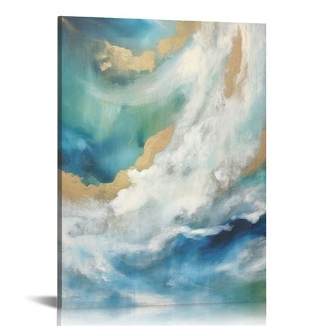 Nawypu Abstract Painting Canvas Wall Art Blue Gold Print Artwork Modern Painted Picture For