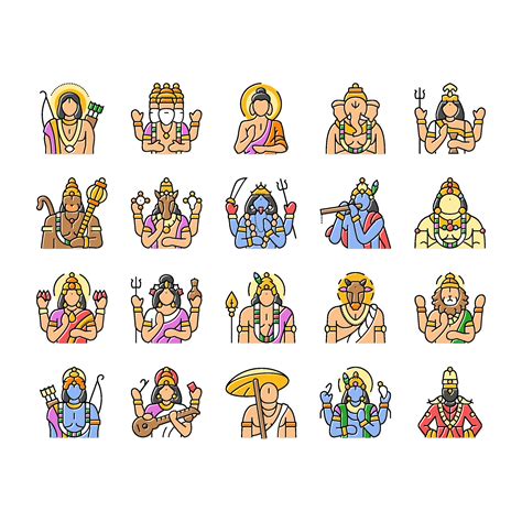 God Indian Hindu Lord Krishna Icons Set Vector Vector Art At