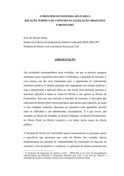 PDF O PRINCÍPIO DA ISONOMIA APLICADO À RELAÇÃO exemplo no