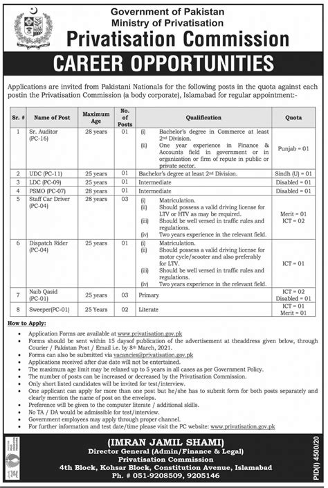 Ministry Of Privatisation Commission Pakistan Jobs 2024 Download