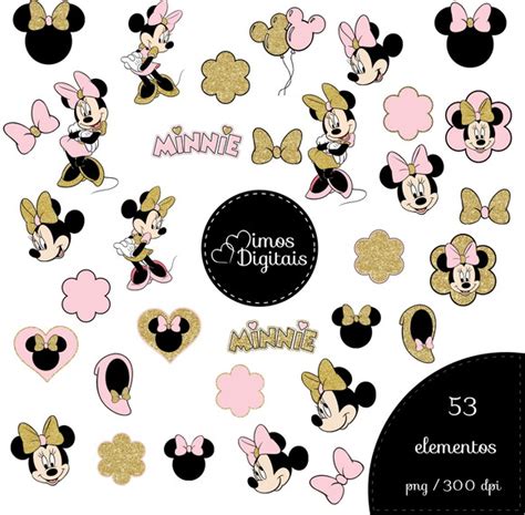 Kit Digital Minnie Rosa E Dourado Elo Produtos Especiais