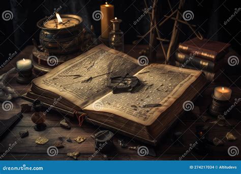 A Book Of Spells With Magical Runes And Incantations Stock Photo