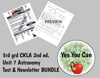 3rd Grd CKLA 2nd Ed Unit 7 Astronomy Test Newsletter BUNDLE By Yes