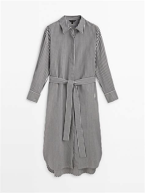 Massimo Dutti Striped Shirt Dress With Belt Black Editorialist