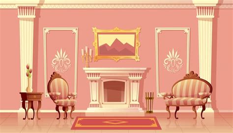 Free Vector Cartoon Illustration Of Luxury Living Room With Fireplace Ballroom Or Hallway