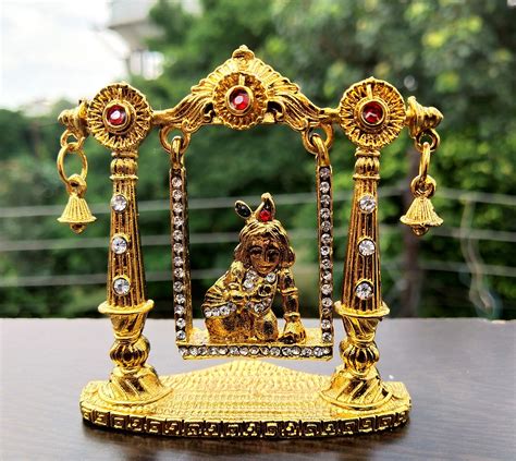 Buy Woomenzara Bal Kanha Idol On Jhula Metal Krishna Statue For Car