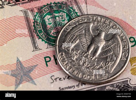 Old American Quarter Dollar Coins Close Up Of Old Twenty Five Cent