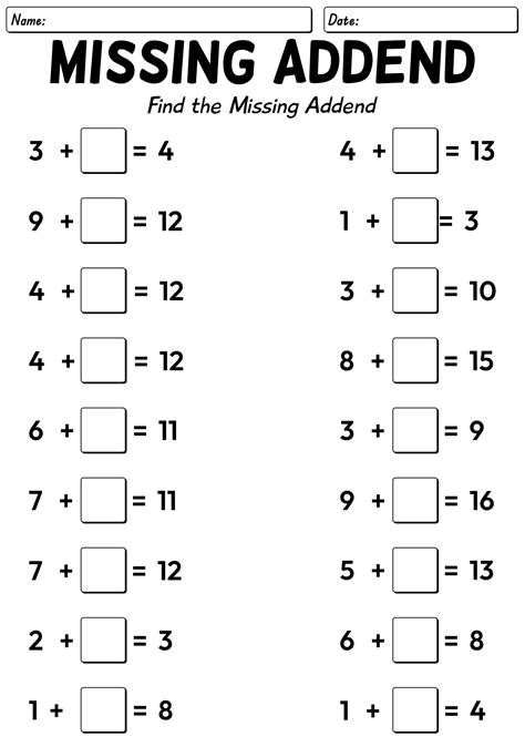 18 Missing Addends Worksheets Grade 1 Math