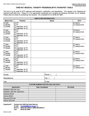 Fillable Online Dhcs Ca Cms Net Medical Therapy Program Mtp Therapist