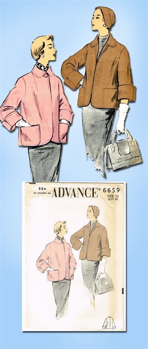 1950s Vintage Advance Sewing Pattern 6659 Uncut Misses Jacket Size 12