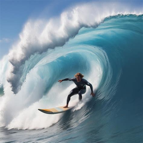 Surfer Riding A Big Wavesurfer Riding A Big Wave Premium Ai Generated