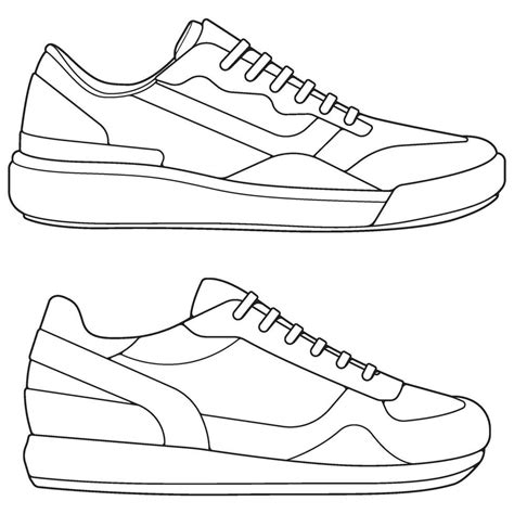 Set Of Outline Cool Sneakers Shoes Sneaker Outline Drawing Sneakers