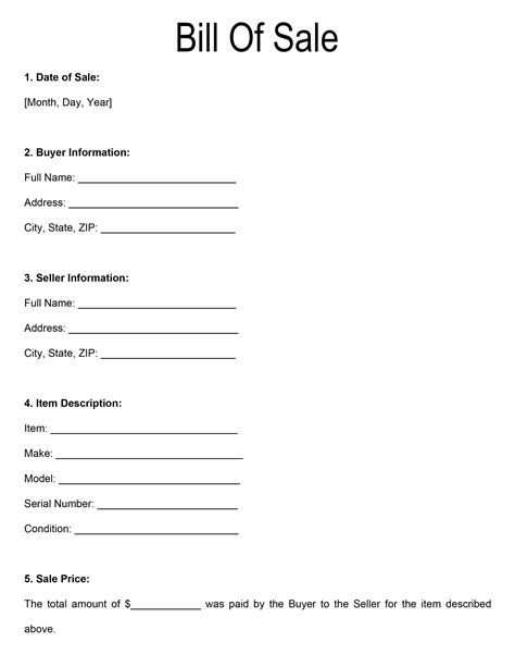 Effortless Transactions: Get Your Free Printable Bill of Sale Template