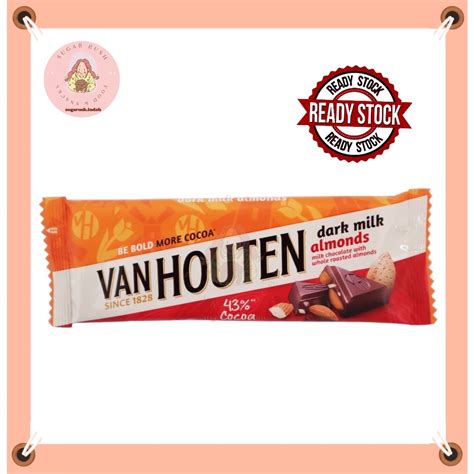 Van Houten Dark Milk Almonds 43 Cocoa Chocolate Bar 40g Coklat