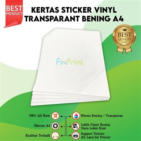 Jual Kertas Sticker Vinyl A Transparan Kertas Sticker Bening Glossy