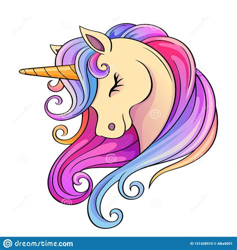 Cute Cartoon Unicorn Head With Rainbow Mane Stock Vector Illustration