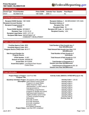 Fillable Online Gary In Prime Recipient Inlhb Report