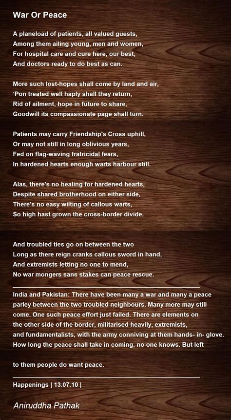 War Or Peace Poem By Aniruddha Pathak Poem Hunter