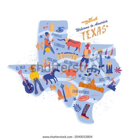 Texas Map Landmarks Icons Set Traditional Stock Vector (Royalty Free) 2040032804 | Shutterstock