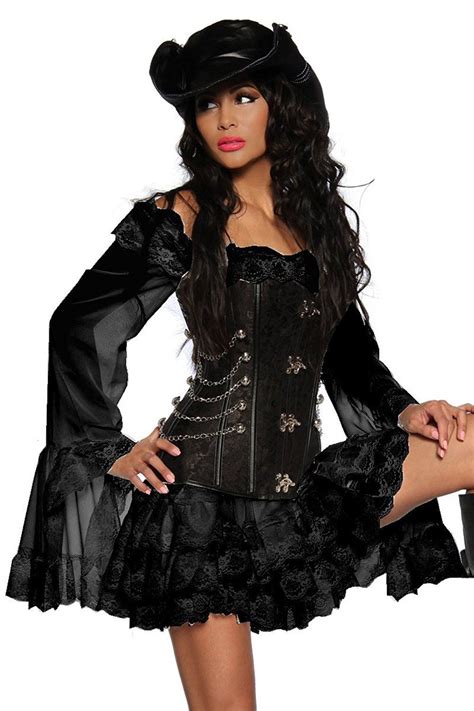 AT Longbluse Piratenbraut Piratenkleid In Schwarz Inkl String