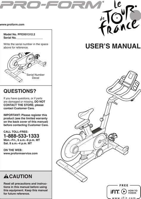 Proform Pfex Le Tour De France Bike Users Manual