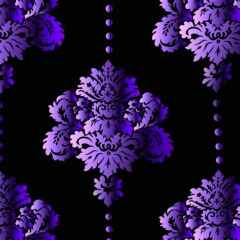 Gothic purple damask pearls black large Fabric | Victorian wallpaper ...