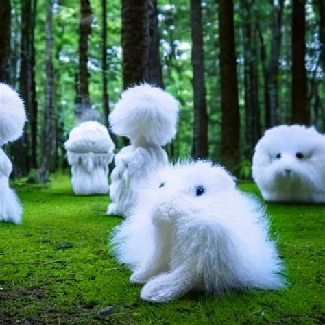 Fluffy Forest Creatures Made Of Glass Standing In A Stable Diffusion