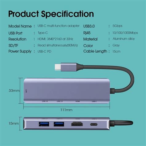 Adaptador Hub 7 En 1 Usb Tipo C Con Cable Cuotas Sin Interés